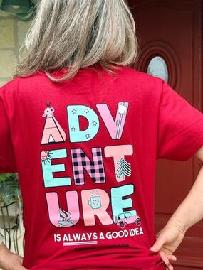 NEW Red "Adventure Is Always A Good Idea" Graphic Tee Medium T-Shirt Camping